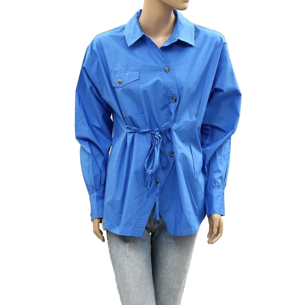 Damson Madder Lux Shirt Top Button-Down Collared Solid Blue Cotton M-10 287401 - Picture 3 of 7